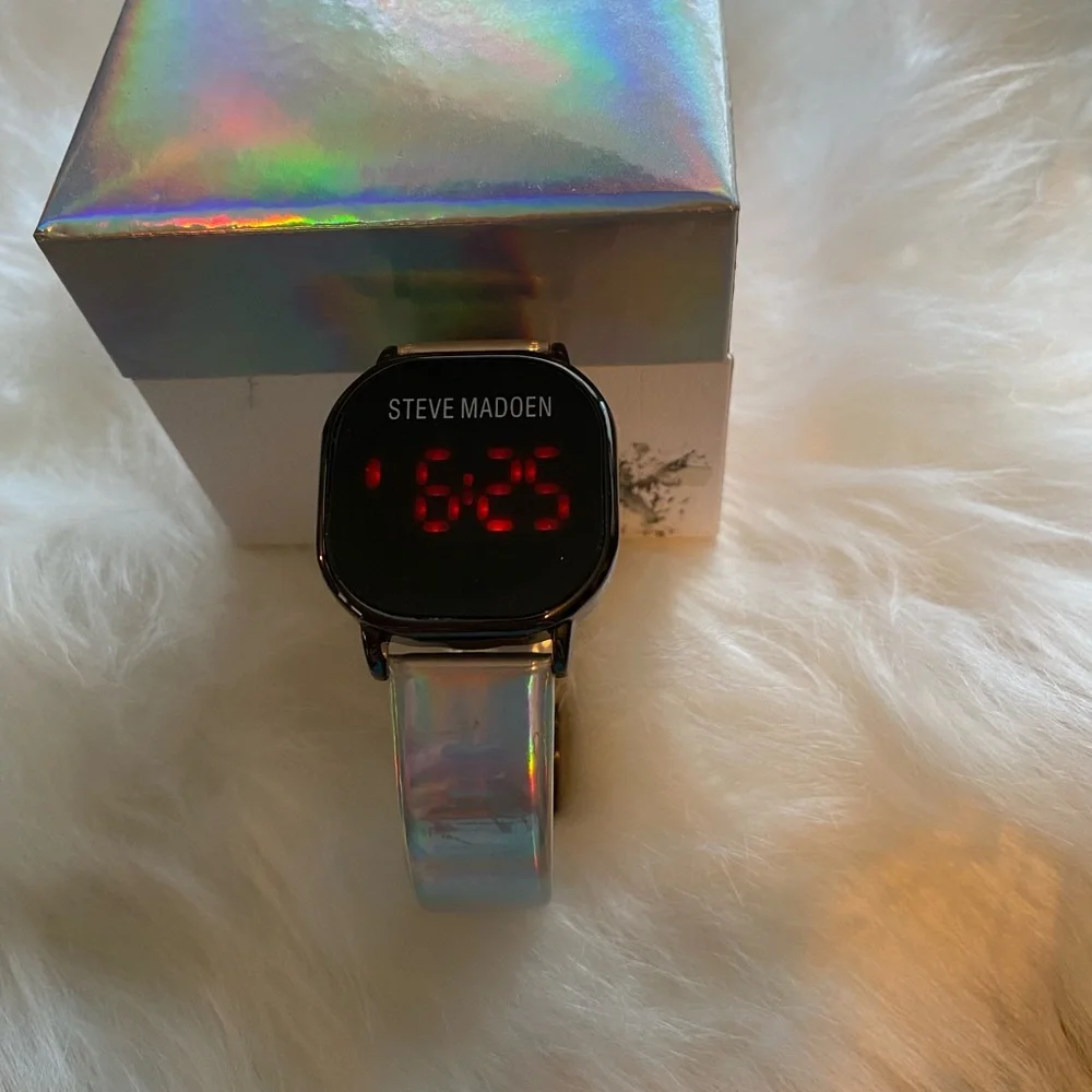 Steve Madden ladies digital watch silver with iridescent color